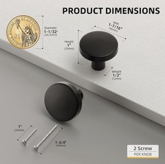 20 Pack Modern Matte Black Cabinet Dresser Knobs Round Handles Kitchen 1-7/16 in