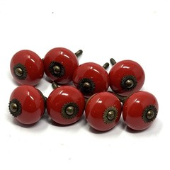 NEW Red Ceramic Cabinet Drawer Knobs Antique Brass Accent Set Of 8