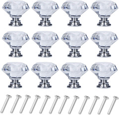 Yourgift 12 Pack Drawer Knobs Diamond Shaped Crystal Glass 30Mm Cabinet Knobs Pu