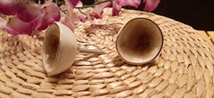 Set of 10 Brown / White Gold Trim CRACKLE CUP EGG Cabinet Knobs Drawer Pulls New
