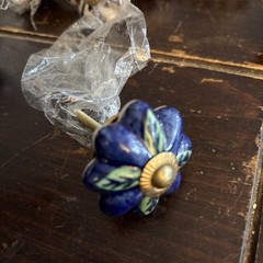Brand New Porcelain Decorative Drawer Cabinet Knob White Blue Goldtone Hardware