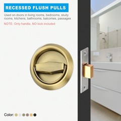 2 Pcs Recessed Door Handles Round Flush Pulls Embedded Hidden Silver