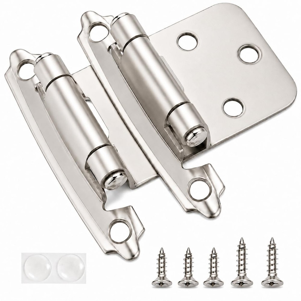 Cabinet Hinges Brushed Nickel 1 Pair 2 Pcs 1/2″ Overlay Self Closing Flush Mount