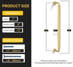 10 Pack 7.5 Inch(192mm) Brushed Gold Cabinet Pulls