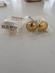 3 Matching Solid Period Brass Knobs And Screws New Old Stock Drawer Pulls