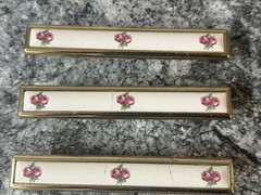 8 Floral Pink Rose Ceramic Drawer Pulls Vintage Cabinet Door Handles Brass