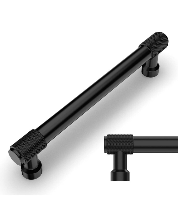 Amerdeco 10 Pack Matte Black Knurled Cabinet Pulls Modern Contemporary 7.9in