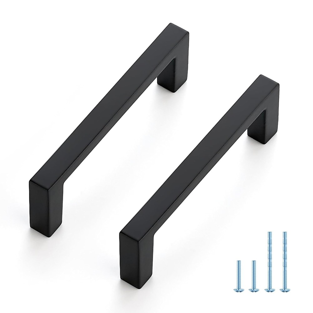 Matte Black Cabinet Pulls Slim Square Bar Drawer Handles 3 Inch Hole Center