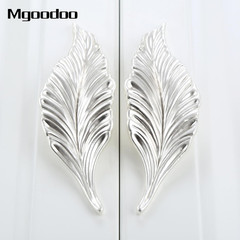 2 Pairs Silver Long Leaf Shape Drawer Knobs, 4.13″ Pull Knob Handle for Kitchen