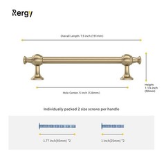 Rergy 10 Pack Cabinet Drawer Handle Pulls 5″ Hole Centers Brushed Brass Hardware