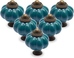 4Pcs Teal Pumpkin Knobs, Vintage Ceramic Cabinet Handles, Dresser Drawer Door Pu