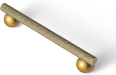 6 Pack 5″ Knurled Antique Brass Bar Pulls with round End Mounts – Solid Bar Hand