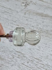 2 Round Glass Ribbed Knob Backplate Vintage Style Glass Drawer Cabinet Knobs
