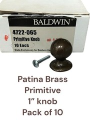 BALDWIN Primitive Cabinet Knob ( Pack of 10 ) 4722-065 NOS Patina Brass Finish