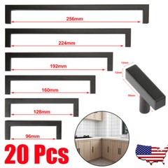 20Pcs Black Kitchen Cabinet Handles Square Bar Door Knobs Cupboard Drawer Pulls