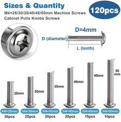 120PCS Cabinet Pulls Knobs Screws,Machine Screws Assortment, ×25/30/35/40/45/…