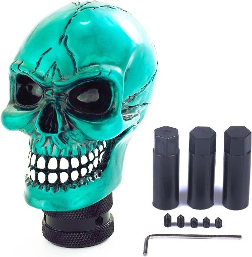 Car Shifter Knobs Racing Gear Lever Skull Head Manual Shift Stick Light Blue