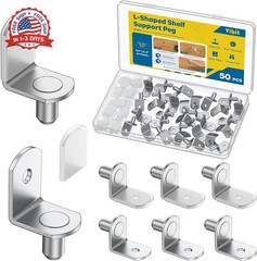 50 Pcs L-Shaped Shelf Support Pegs, 6mm Cabinet Shelf Pins with Rubber Sleeves,
