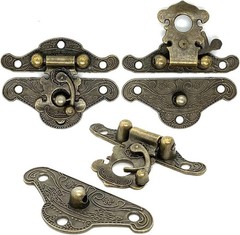 6Set Retro Design Jewelry Box Hinges and Antique Hasp Latch Decorative Cabinet D