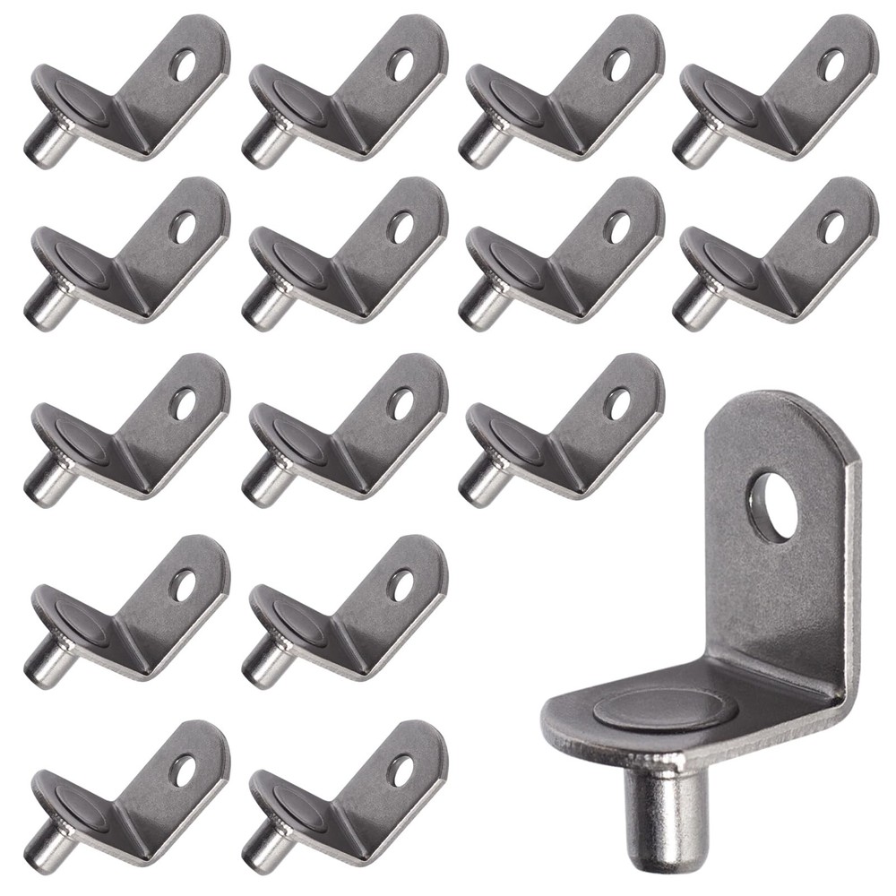 5mm Shelf Pegs LShaped Cabinet Support Pins Bracket Clips Gun Metal 16 PCS