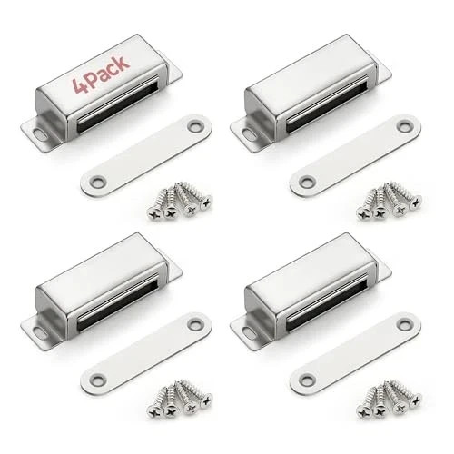 Cabinet Door Magnets, 60 Lbs Strong Magnetic Catch, Heavy Duty, 4 Pack, Silver