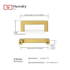 Pack 3 Inch Handles for Cabinets Kitchen 3inch(76mm) Hole Center 6 Gold