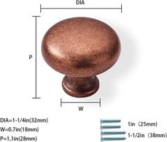 Cabinet Knobs, 10 Pack, 1-1/4 Inch, Antique Copper, Retro, Round, Zinc Alloy