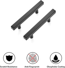 30 Pack 5 Inch Square Cabinet Pulls Matte Black Stainless Steel Kitchen Drawer P