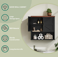 Gabinete de baño montado en pared negro con estante ajustable y almacenamiento