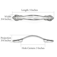 5 PCS PW8803AQ76 Antique Bronze Cabinet Handle Pulls 3 Inch 76mm Hole Centers