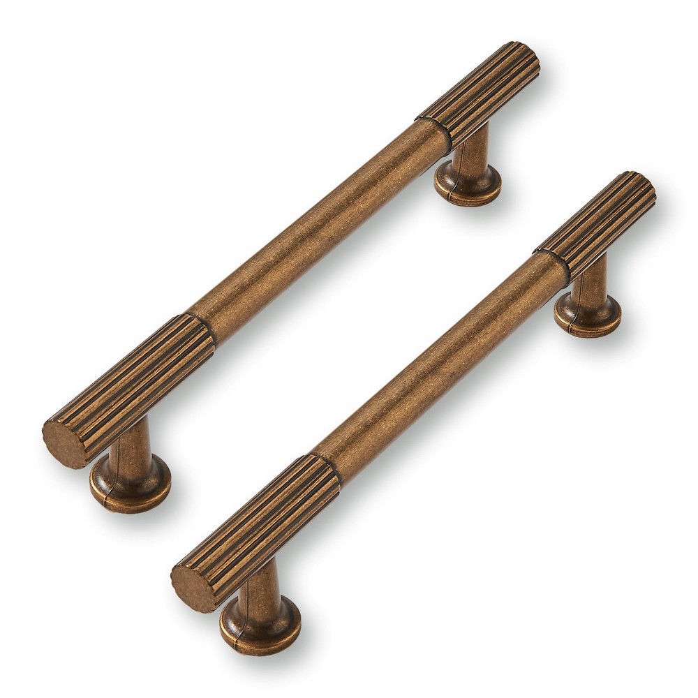 CABDM 10 Pack 5 Inch(128mm) Hole Center Antique Brass Cabinet Pulls Kitchen