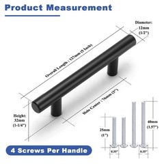 30 Pack Cabinet Handles Matte Black Cabinet Pulls with 3 Inch Hole Center, St…