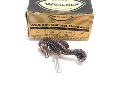NOS! VINTAGE WESLOCK SEAHORSE CABINET DOOR / DRAWER PULL, #155R, ANTIQUE COPPER