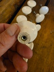 Vintage Mid Century White Porcelain Cabinet Drawer Knobs Pull lot of 12 Matching