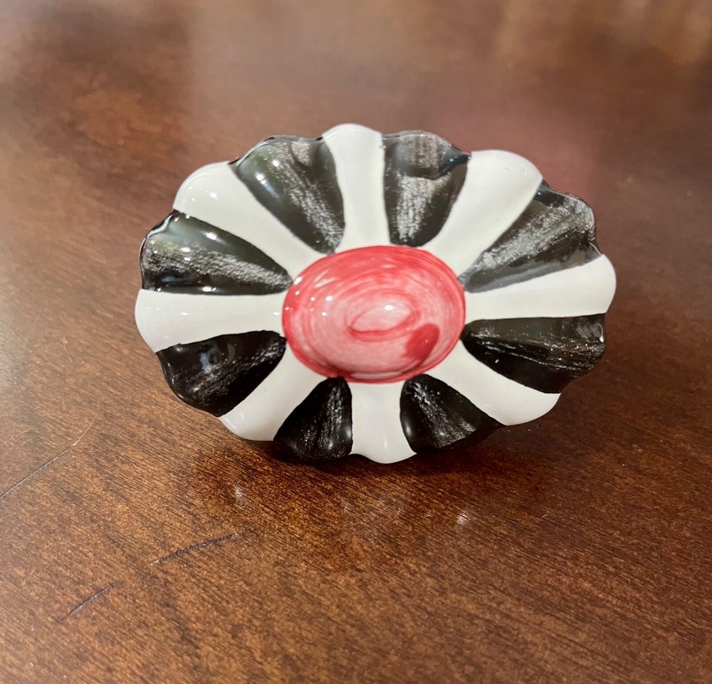 mackenzie childs pink black white flower floral cabinet door drawer knobs handle