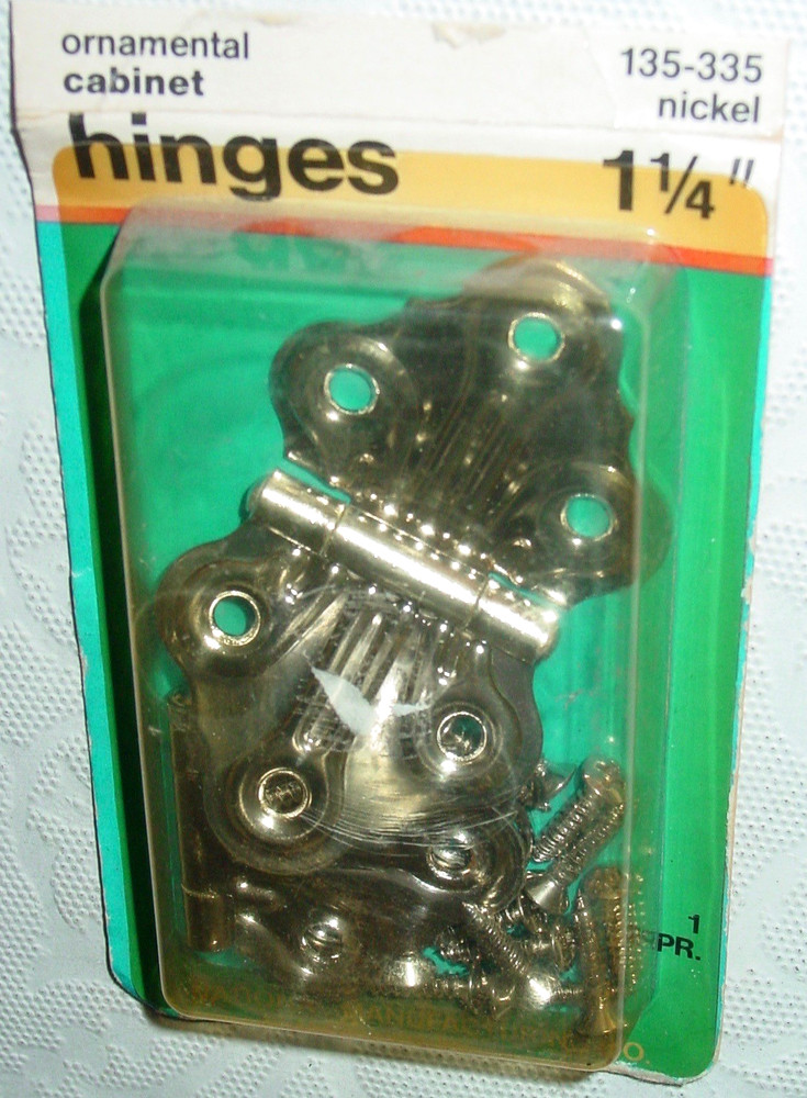 2 Vintage Embossed Butterfly Cabinet Hoosier Door Nickel Plated Hinges USA NOS