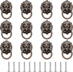 Murtenze 12 Pieces Antique Lion Head Cabinet Knobs, Ring Pulls Handle for Drawer