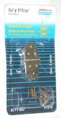 National N211-862 Mini Solid Brass Cabinet Hinges 3/4 x 1 13/16″ Decorative 2pk