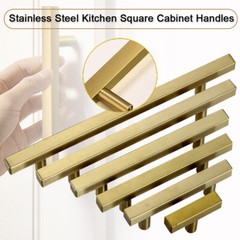 Stainless Steel Kitchen Square Cabinet Handles Brushed Gold T Bar Drawer Pulls