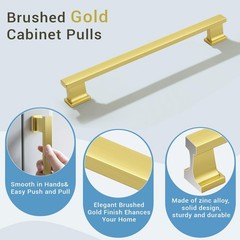 KNOBWELL 12 Pack Brushed Gold Cabinet Pulls 7-9/16″ (192mm)