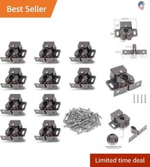 10 Pack Cabinet Latches Double Roller Strike Antique Bronze for Cupboard Door