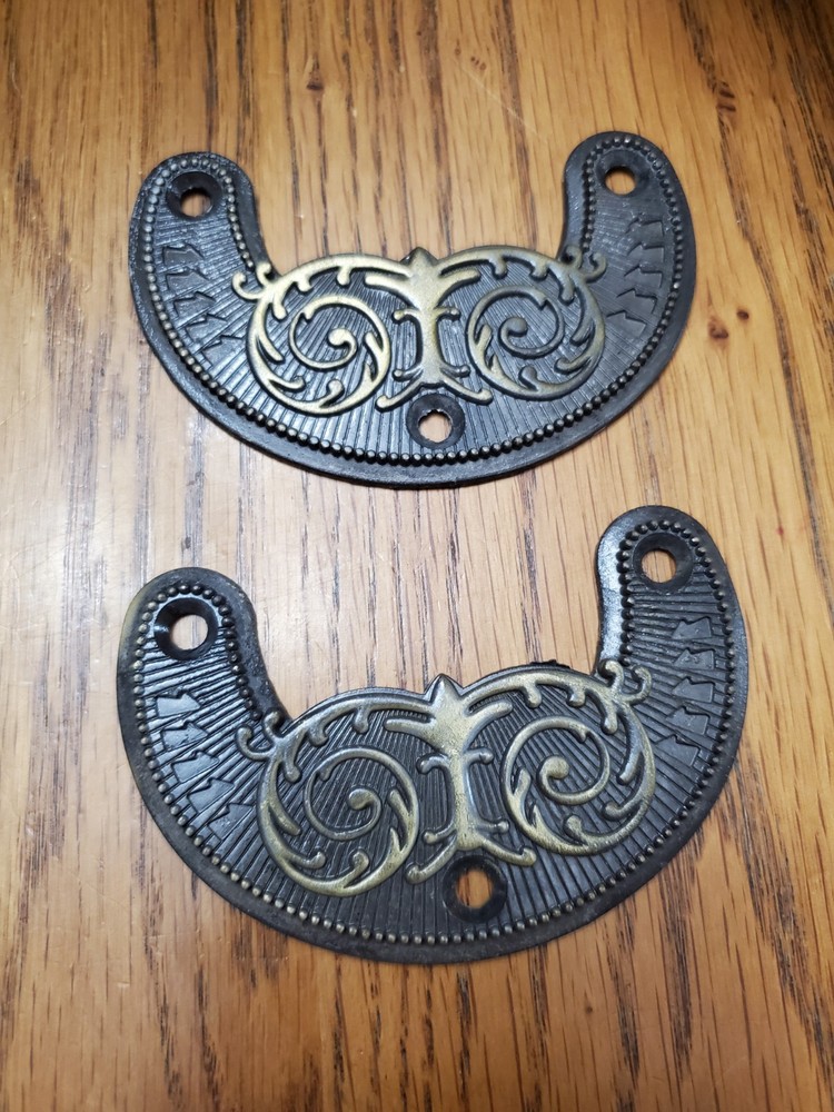 Antique Drawer Pull Cast Metal Backplate – Stamped Property Of Sears – Set of 2