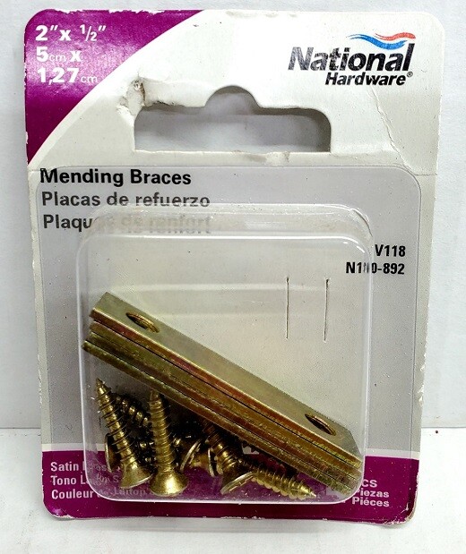 2″ x 1/2″ Mending Brace 4Pk Steel Satin Brass Tone Int / Exterior V118 N190-892