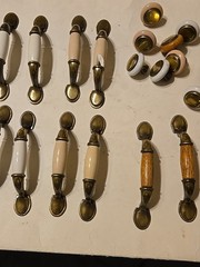 Vintage Porcelain Wood Brass Drawer Pull Assorted 5″ Handles Knobs Lot Of 24