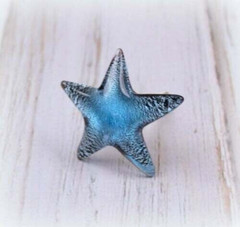 1 Starfish Blue Iridescent Glass Knob Cabinet Drawer Pulls Handle Beach Nautical