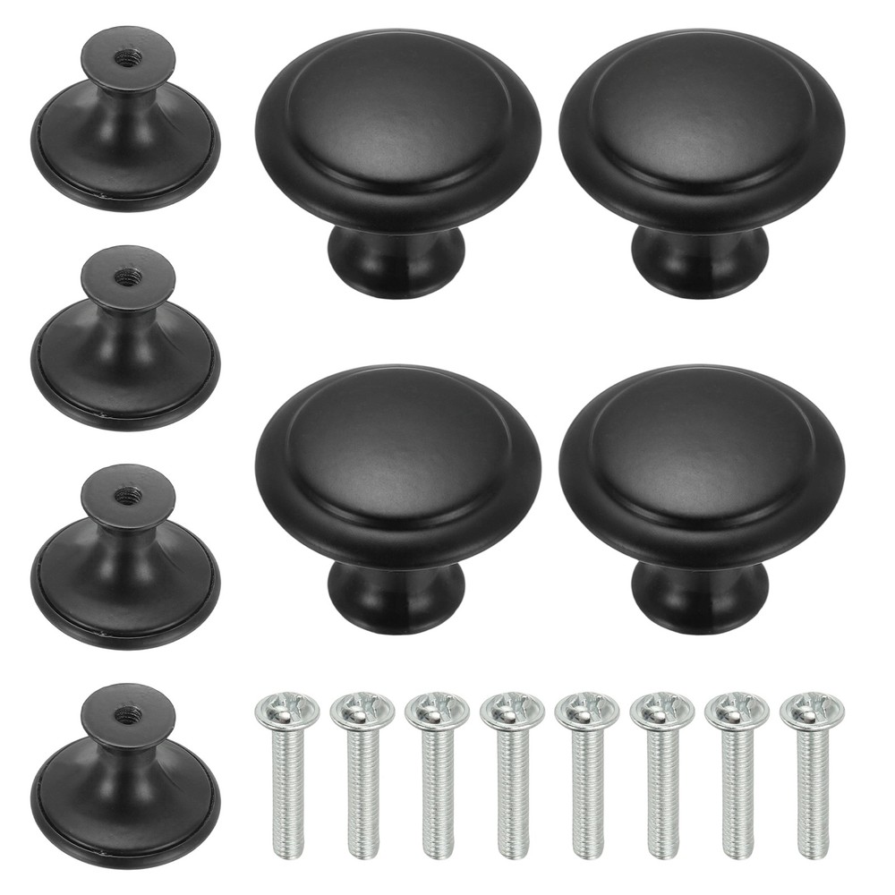 8Pcs Stainless Steel Knobs Single Hole Pull with Screw 27mm Black