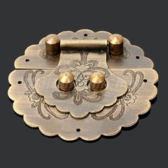 3.15″ Brass Chinese Hardware Latch Copper Trunk Handle Box Hand-Encarved Figure