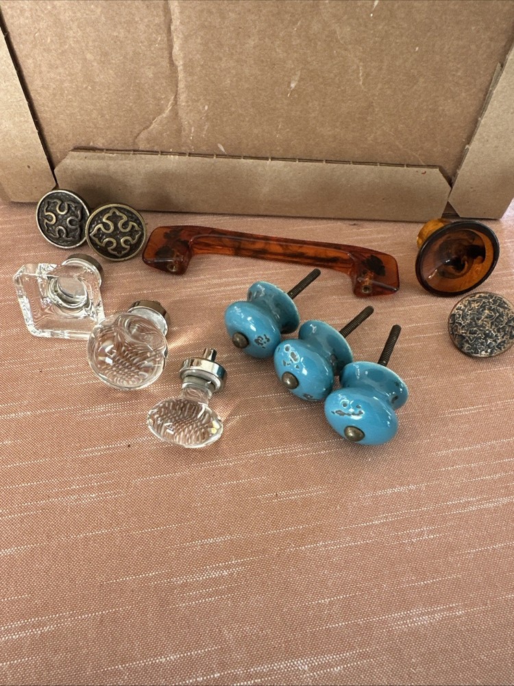 Vintage Mixed Lot Of Decorative Hardware Glass Tortoise Shell Ceramic Metal