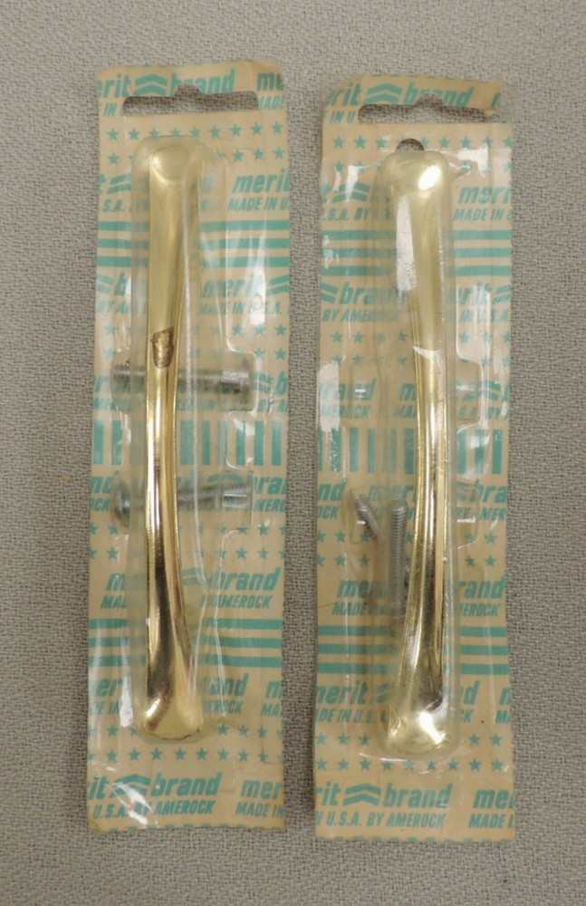 Bright Gold MCM Cabinet Dresser Drawer Pull Hardware (Lot of 2) Vtg Amerock