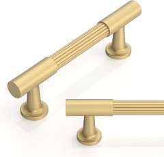 10 Pack Brushed Gold Cabinet Pulls 3 Inch(76mm) Kitchen Cabinet Handles Solid He